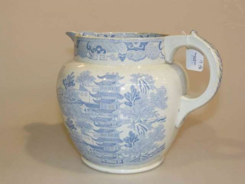 Large 19th Century blue willow jug