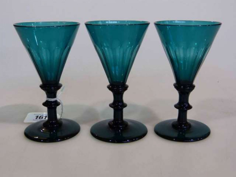 Set of three 19th Century green-glass wines
