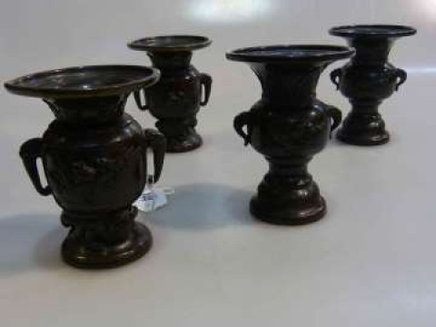 Two pairs of Japanese bronze vases