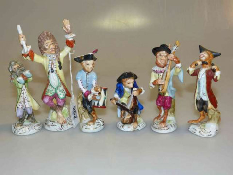 Continental porcelain six-piece monkey band