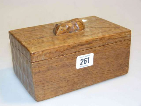 Good Robert Mouseman Thompson adzed oak trinket box, c.1960's/70's