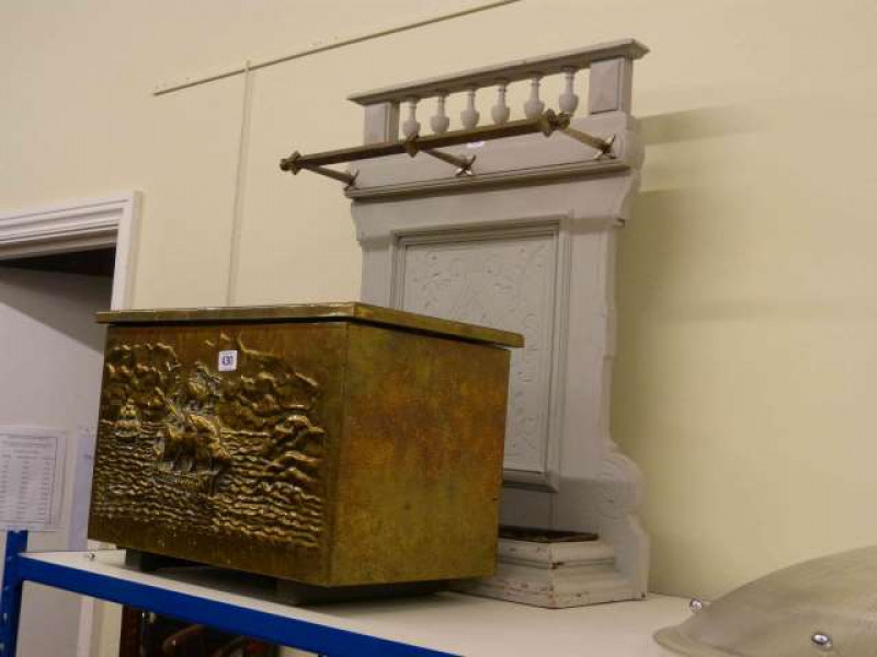 Painted stick stand and brass slipper box