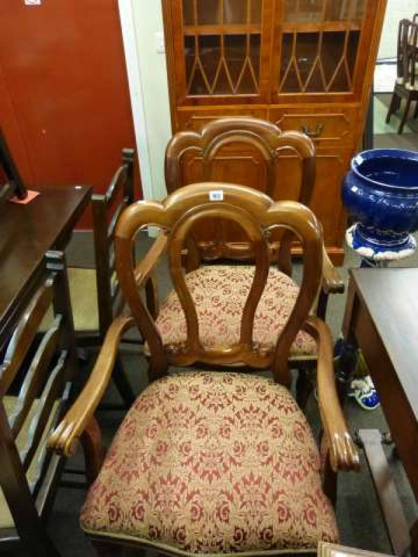 Pair Victorian style mahogany elbow chairs