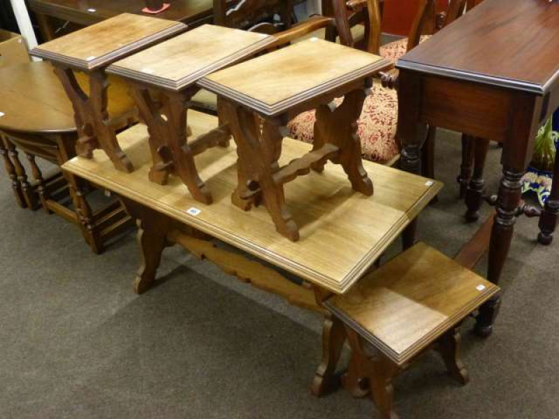 African mahogany rectangular low table and four stools to match