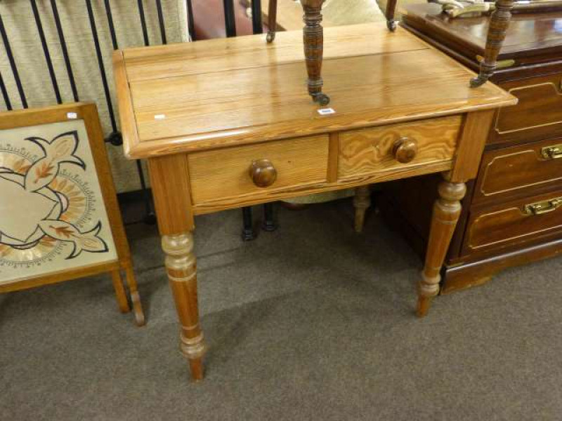 Pitch pine two drawer side table