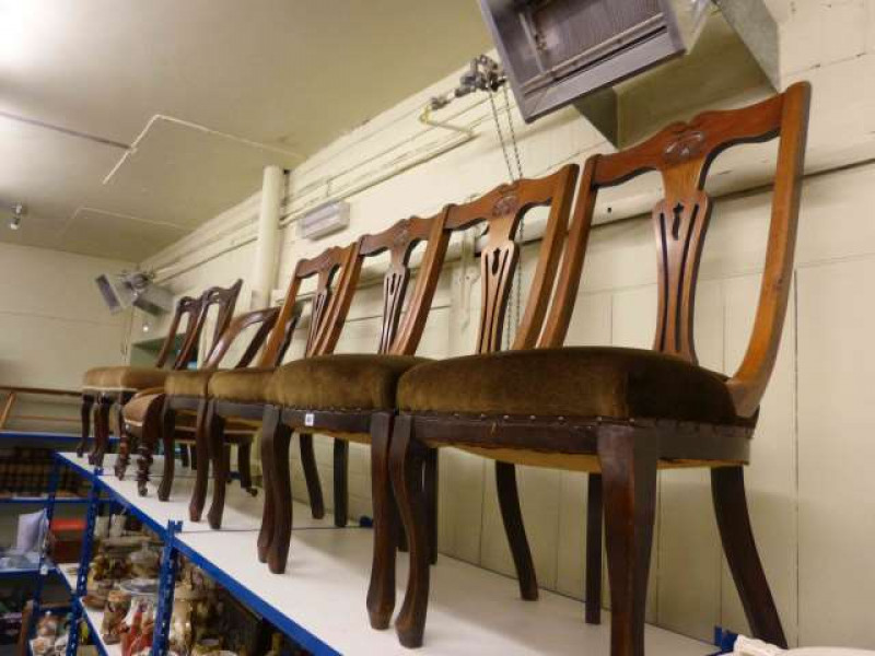 Set of four late Victorian dining chairs, painted Victorian mahogany dining chairs and Victorian nursing chair (7)