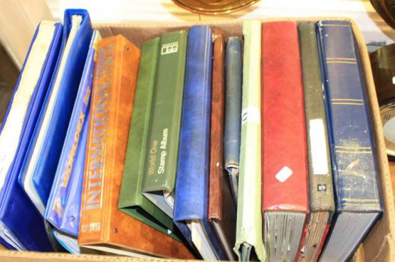 Box of stamp albums and stamps