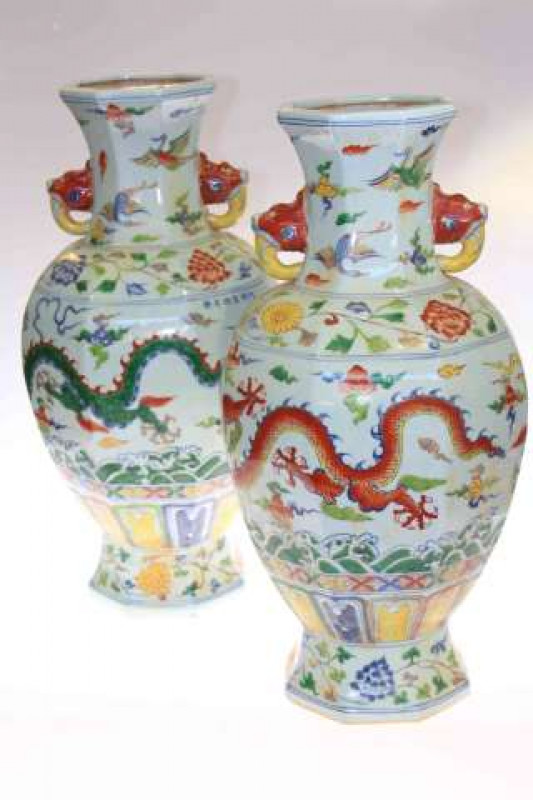 Pair large Chinese dragon decorated vases