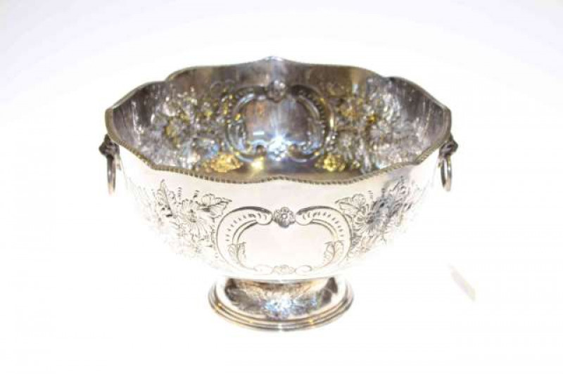 Large silver plated embossed punch bowl