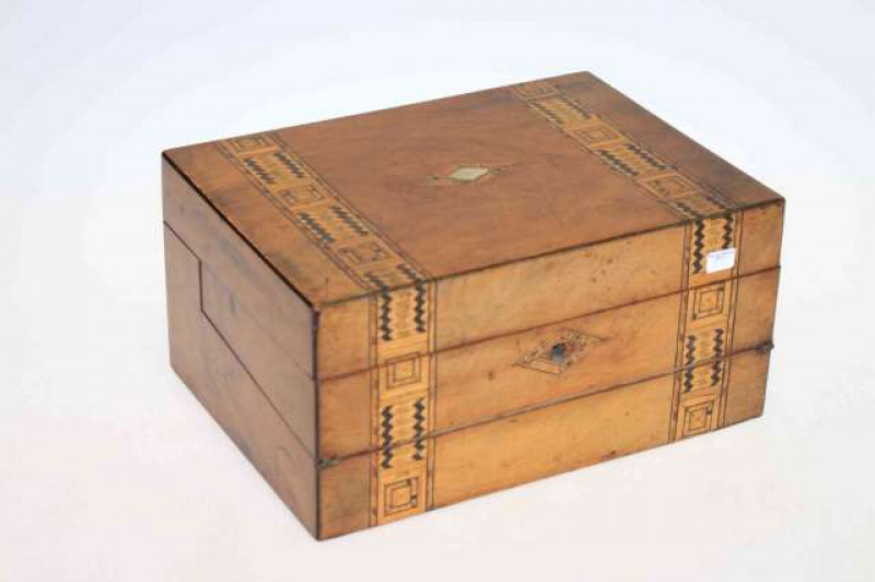 Victorian inlaid combination sewing and writing box