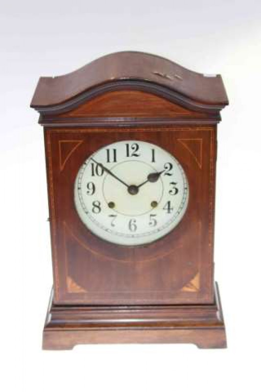 Edwardian inlaid mahogany mantel clock