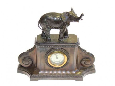 Spelter mantel clock with elephant