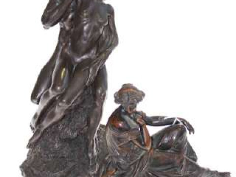 Two cast figures, one bronze
