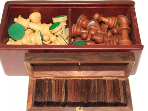 Chess pieces and dominoes