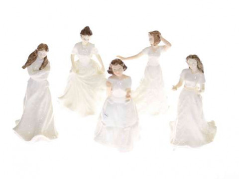 Five Royal Doulton figures, Harmony, Charmed, Greetings, Embrace and Welcome