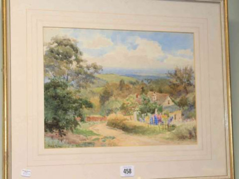 Albert Stevens, Cottage in a landscape, signed lower left, watercolour,...