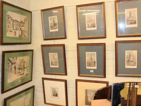 Collection of pictures including 19th Century topographical engravings