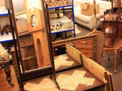 Tiled top coffee table, cheval mirror, gilt framed wall mirror and six...