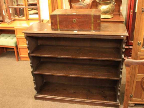 Victorian oak open bookcase and Victorian writing box