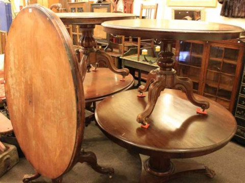 Five various Victorian pedestal dining tables