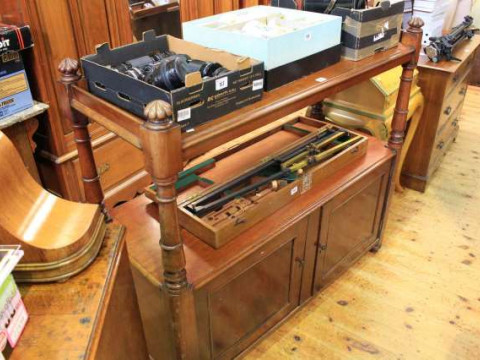Victorian mahogany dumb waiter having 3/4 galleried top raised on turned...