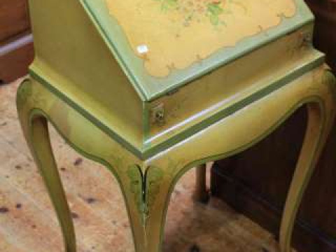 Slim floral painted bureau on cabriole legs