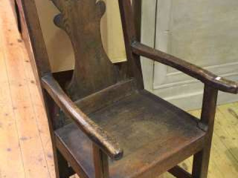 Antique oak splat back elbow chair