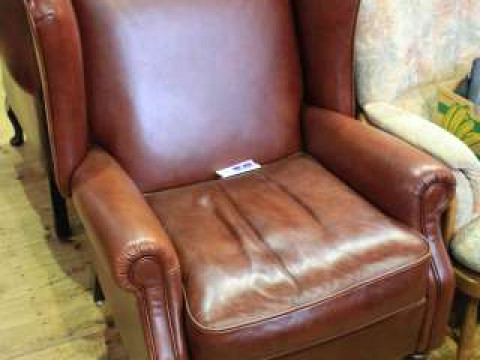 Laura Ashley brown leather reclining wing armchair