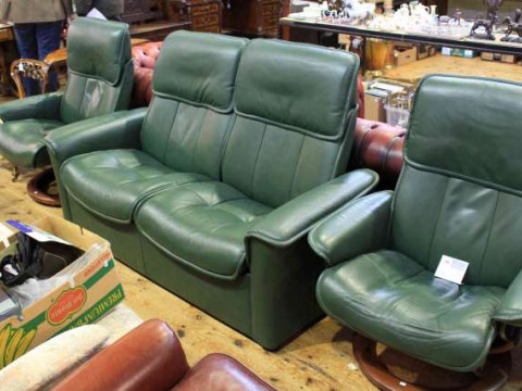 Ekornes Stressless reclining two seater settee and two chairs in bottle...