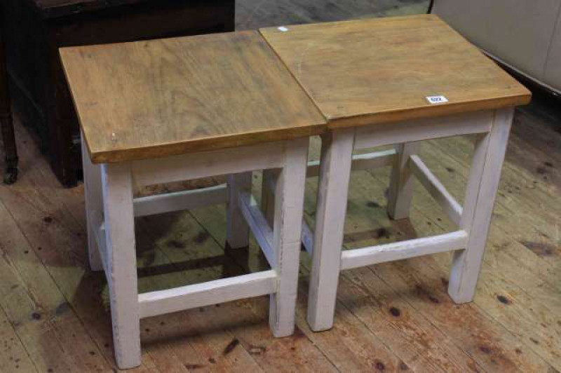 Pair pine and painted stools