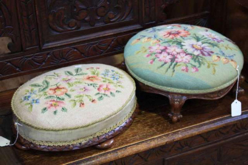 Two Victorian needlework footstools