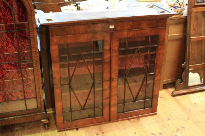 Victorian mahogany astragal glazed two door bookcase top