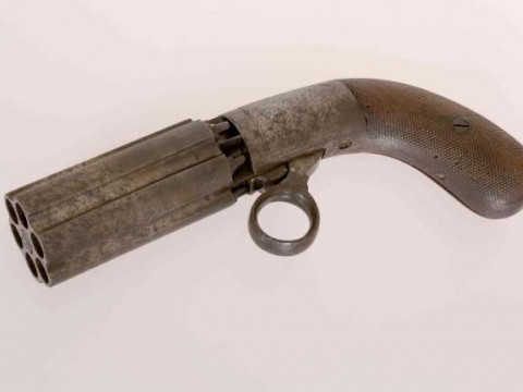 COOPERS PATENT, A 19TH CENTURY SIX SHOT PEPPERBOX REVOLVER, with ring...