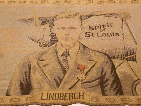 A FRENCH TEXTILE PANEL TO CELEBRATE THE HISTORIC FLIGHT OF CHARLES LINDBERGH...
