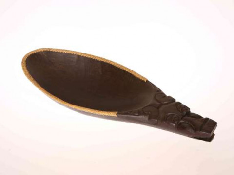 TRIBAL: A CARVED WOOD BOWL, POSSIBLY MASSIM, PAPUA NEW GUINEA, with mask...