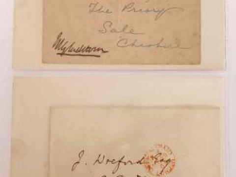 TWO VICTORIAN HAND WRITTEN ADDRESSED ENVELOPES, signed by Prime Ministers...