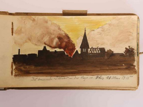 A RARE AND INTERESTING WWI SKETCHBOOK BY A GERMAN ARMY OFFICER, inscribed...