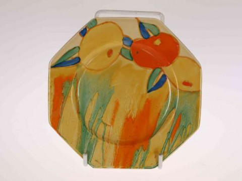 DELECIA CITRUS', A CLARICE CLIFF PLATE, c. 1932, octagonal, decorated...