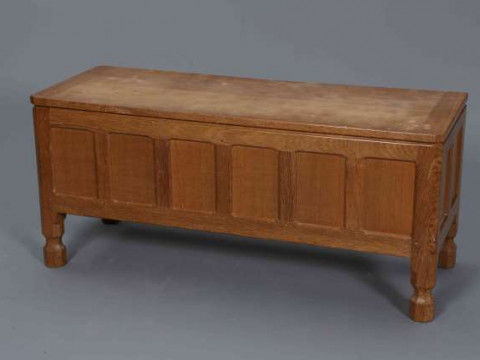 ROBERT THOMPSON OF KILBURN, A MOUSEMAN OAK BLANKET CHEST, the hinged rectangular...