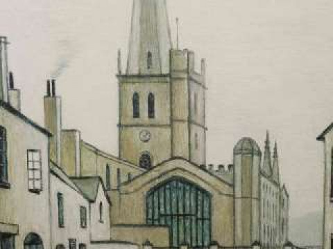 AFTER LAURENCE STEPHEN LOWRY (1887-1976), BURFORD CHURCH, coloured limited...