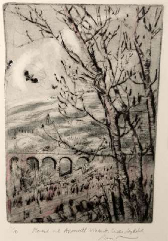 PIERS BROWNE (B.1949), PLOVERS AT APPERSETT VIADUCT, WENSLEYDALE, etching, inscribed with title and signed on the mount, no. 1/10 together with a drypoint etching by HOLLY LACEY. (2)
