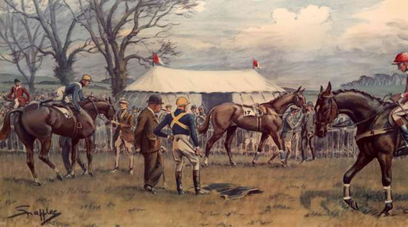 SNAFFLES (CHARLES JOHNSON PAYNE, 1884-1967), 'OH! TO BE IN IRELAND - NOW THATS APRIL'S THERE', with vignette, signed in pencil, print, pub. Messrs Fores, framed. 51.5cm by 66.5cm