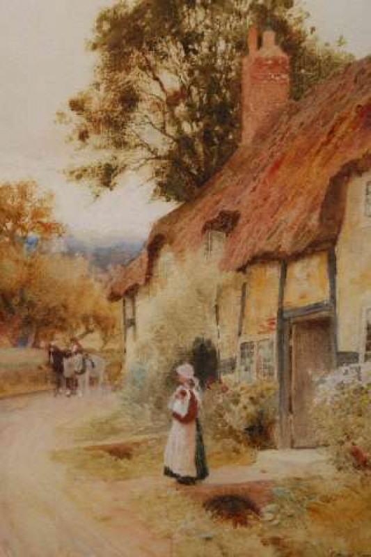 ARTHUR CLAUDE STRACHAN (1865-1938), 'AFTER THE DAY'S TOIL IS O'ER', signed lower right, watercolour, framed. 26cm by 17.5cm