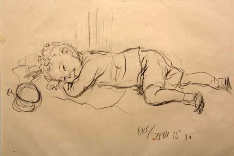 ERNEST HOWARD SHEPARD (1879-1976), THE INFANT EDGAR ROY SAMUEL, initialled and dated Oct 15 30 lower right, pencil, framed. 15.5cm by 22cm  Provenance: Purchased in 2001 from Kaye Michie Fine Art, Richmond, Surrey.