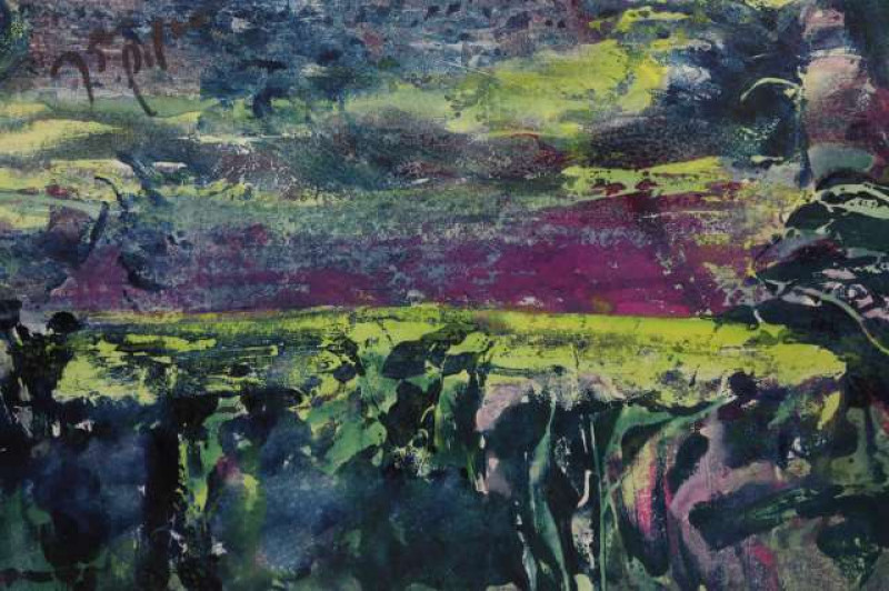 ATTRIBUTED TO JOHN PIPER (1903-1992), ABSTRACT LANDSCAPE, mixed media, bears signature upper left, framed and glazed. 14cm by 24cm