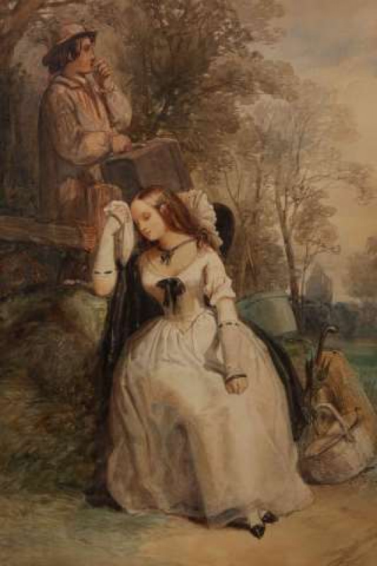 EDWARD HENRY CORBOULD (1815-1905), A BREAK FROM THE JOURNEY, signed lower left 'Ed. Corbould' and dated 1844, watercolour, framed. 40cm by 30cm