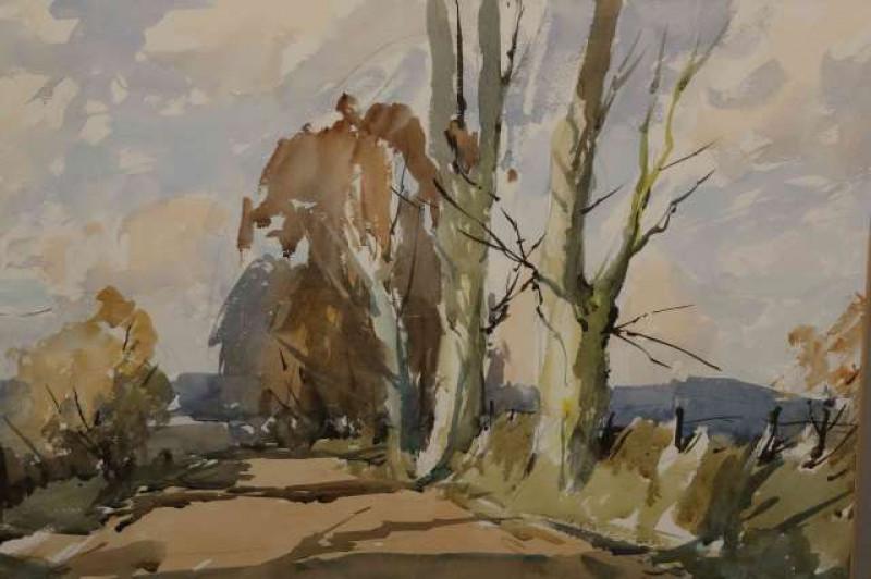 EDWARD WESSON (1910-1983), WINTER TREES, signed lower right, watercolour, framed. 44cm by 62cm  Note: The artist's work is known for its simplicity, boldness and mastery of brushwork. Known to be an encouraging teacher to many artists.
