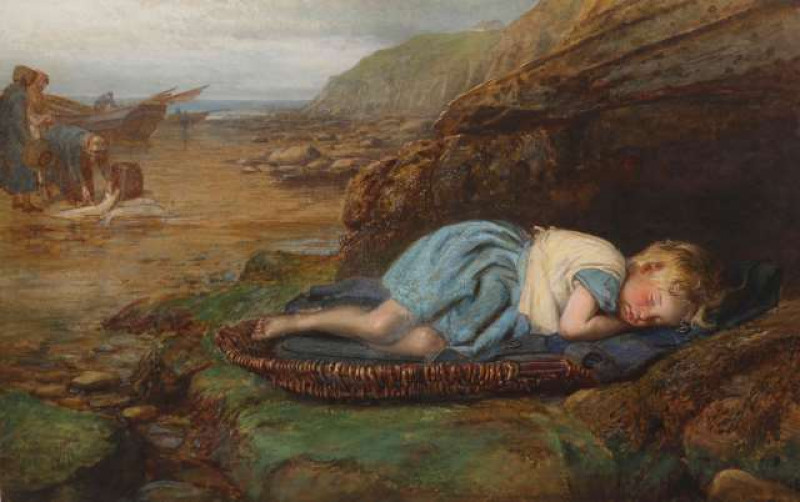HENRY HETHERINGTON EMMERSON (1831-1895), ASLEEP ON THE ROCKS, signed and dated 1891, watercolour and gouache, framed and glazed. 28cm by 45cm