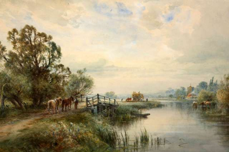 HENRY JOHN KINNAIRD (FL.1880-1920), THE THAMES NEAR GORING, signed lower right and inscribed with title lower left, framed and glazed. 35cm by 52cm