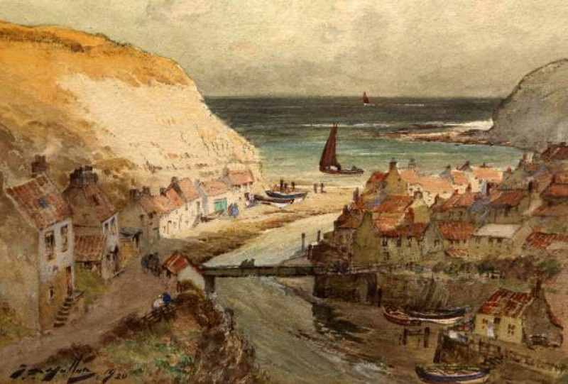 THOMAS SWIFT HUTTON (1875-1935), 'STAITHES' AND 'WHITBY', A PAIR, each signed and dated lower left, watercolours, framed. 22.5cm by 33cm